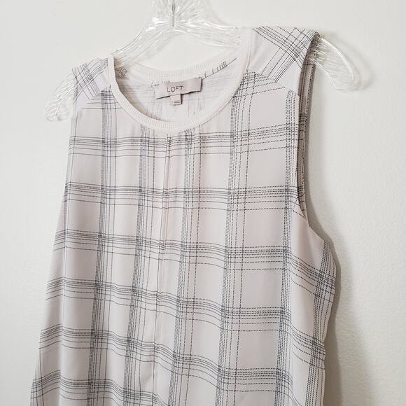 LOFT Sleeveless Windowpane Flowy Sleeveless Blouse Cream Size Small - Picture 2 of 7